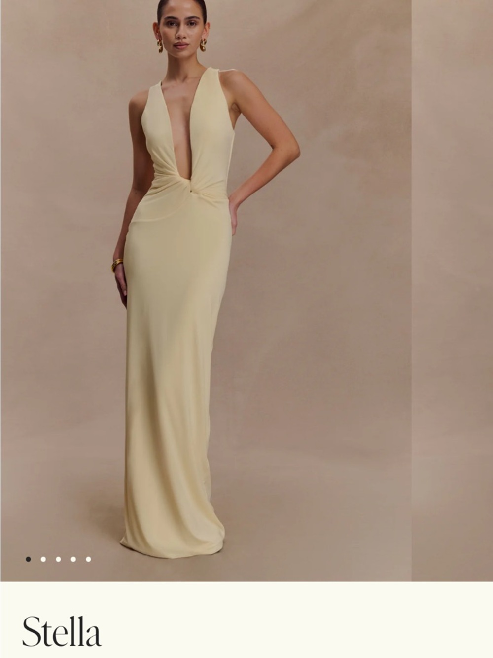 Meshki Pale Yellow Plunge Twist Maxi Dress